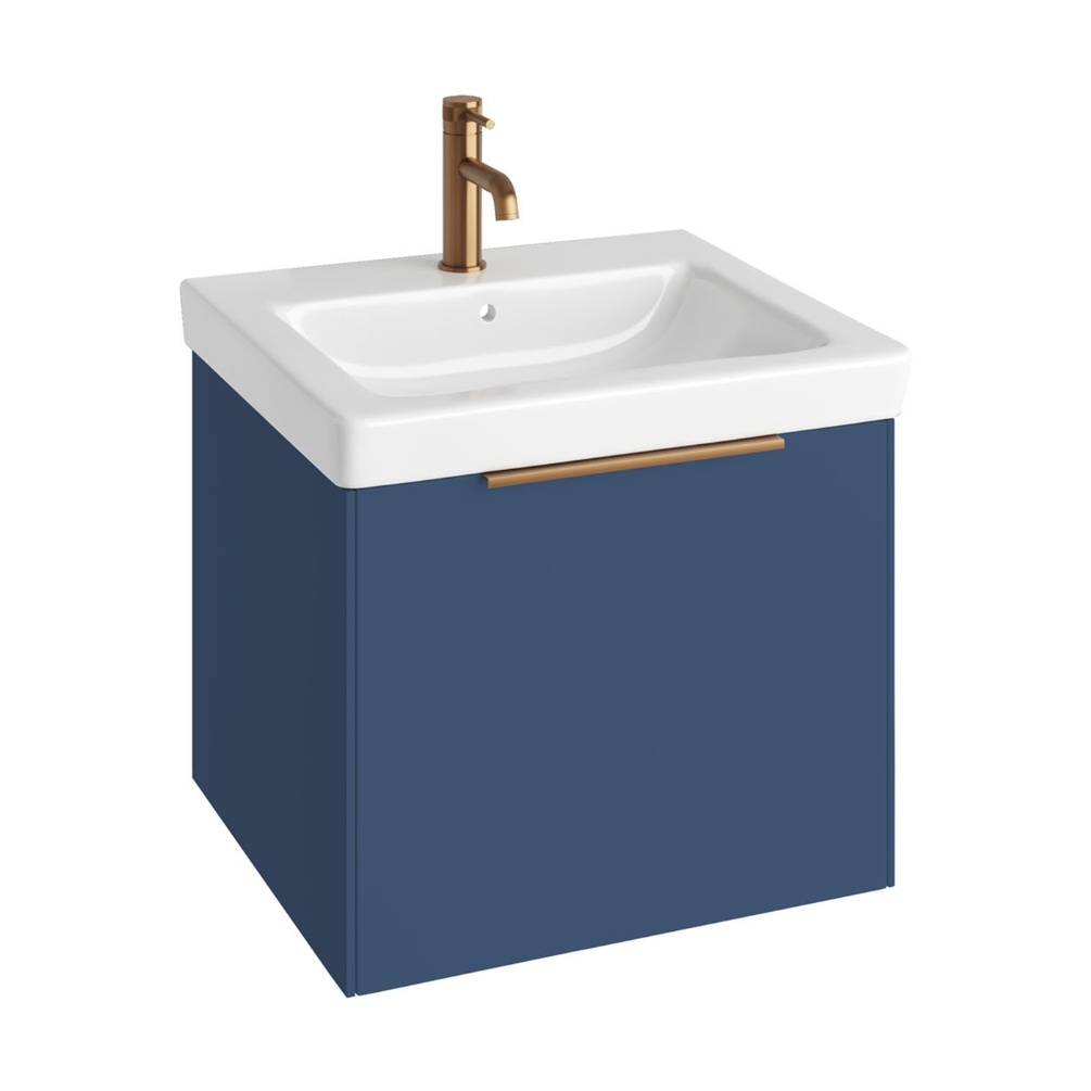 Product Cut out image of the Abacus Concept Simple S3 Ocean Blue 600mm Basin & Vanity Unit with a Brushed Bronze Furniture Handle